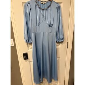 SIMPLE RETRO Soft Blue Satin Dress Size Small Vintage Inspired 1930s 1940s Midi